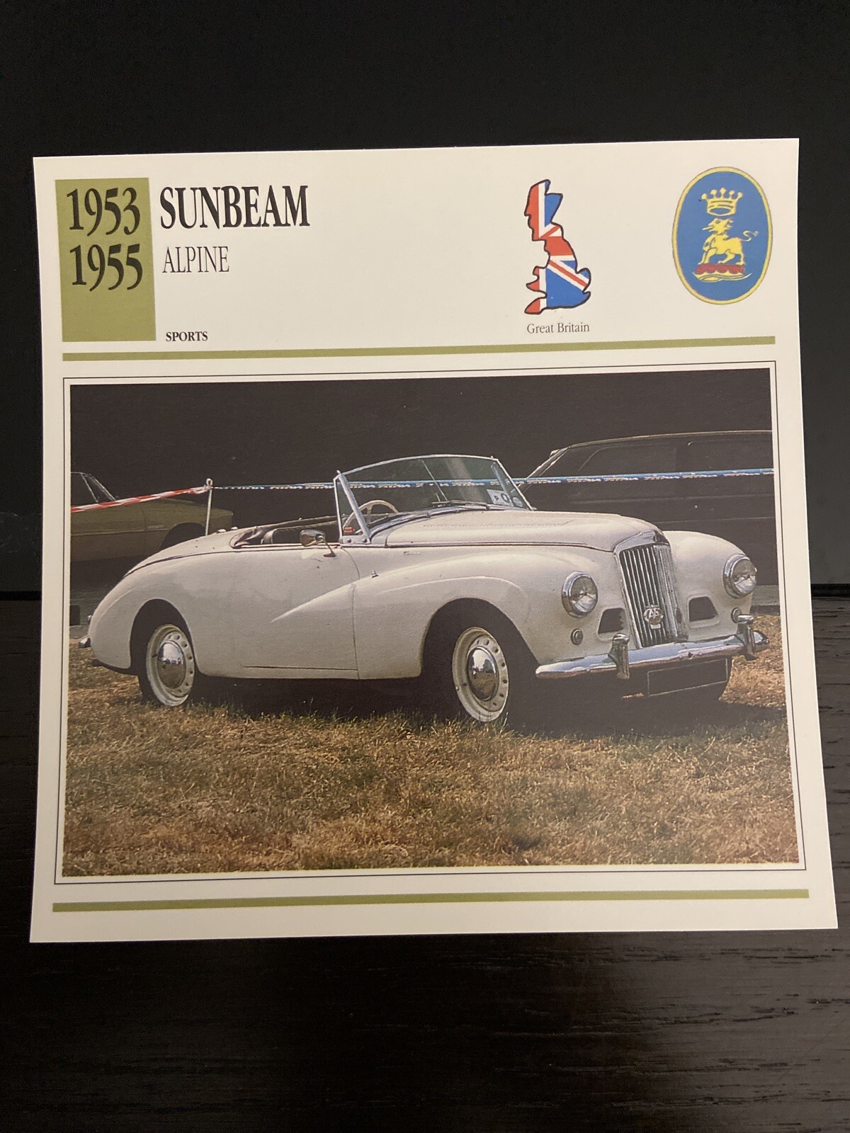 1953-1955 Sunbeam Alpine Atlas Car Info Photo Card Spec Sheet Great Britain RARE
