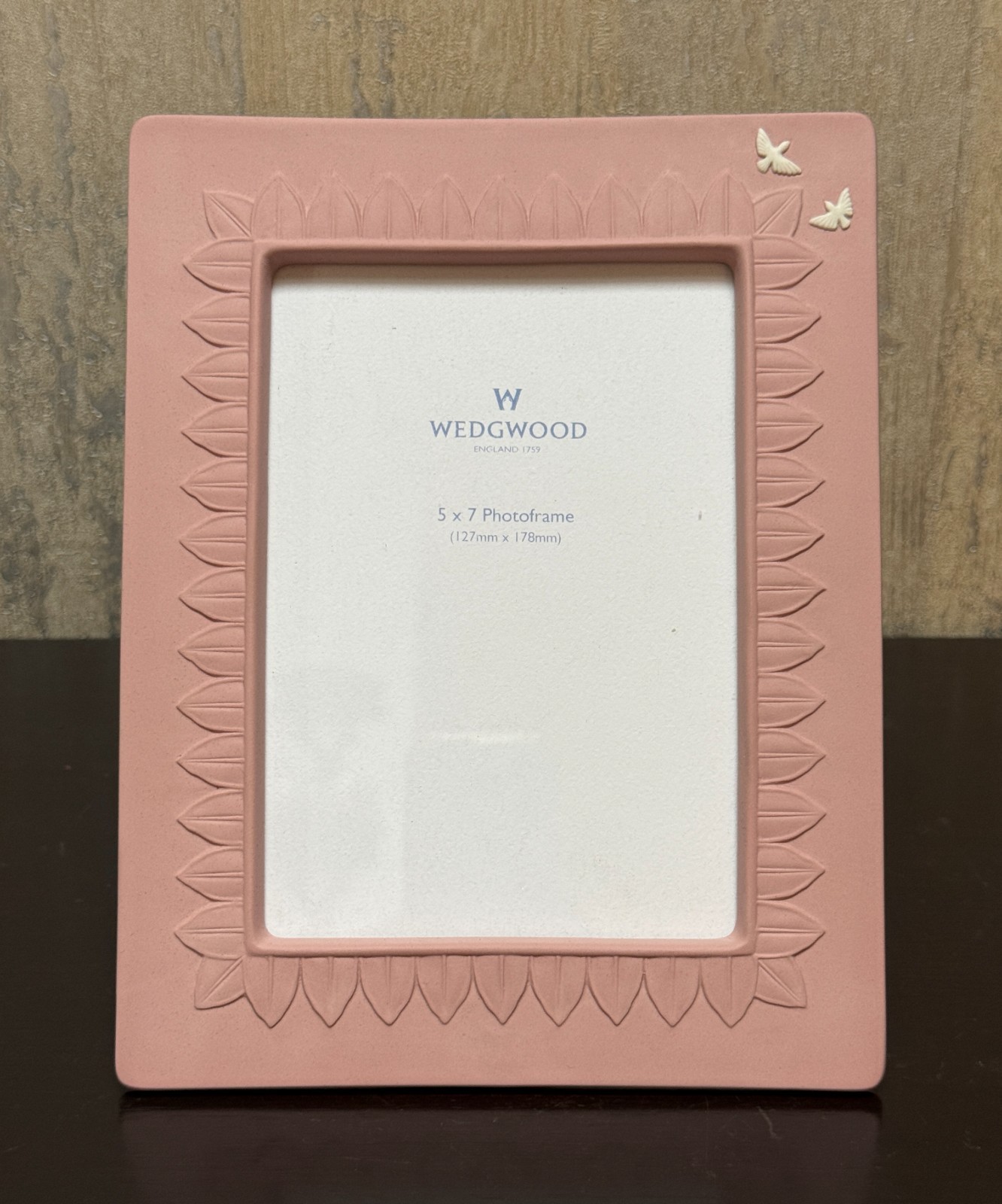 Wedgwood Pink Jasperware 5x7 Photo Frame Birds Floral New in Box
