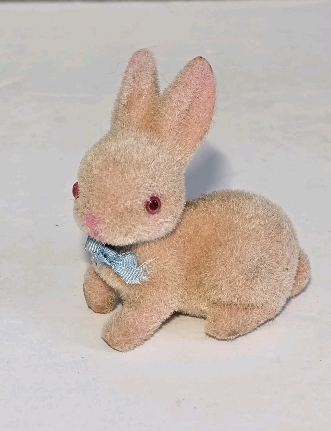 Vintage Mini Flocked Easter Bunny Rabbit Figurine Red Eyes 2.5