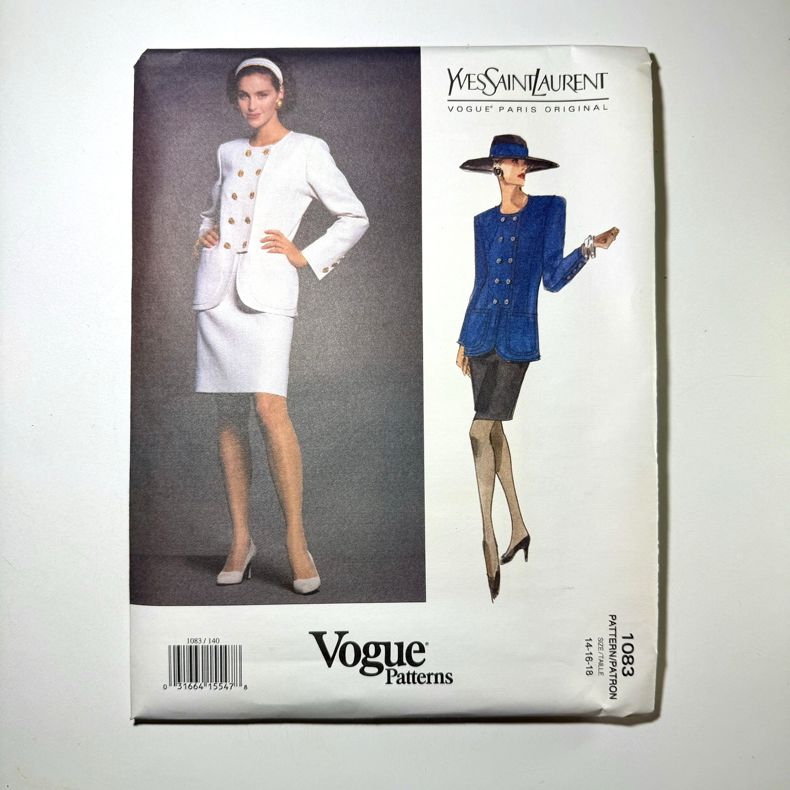Vtg NEW Vogue 1083 YSL Paris Original Pattern Sz 14 16 18 Jacket Skirt Suit 90s
