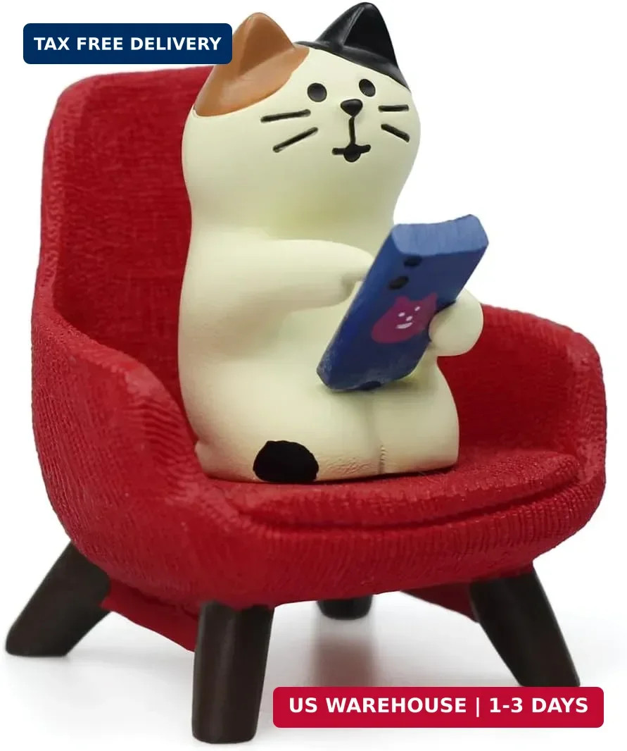 Refintural Cute Cat Playing Phone on Sofa Resin Figurine Desk Decor & Cat Lover