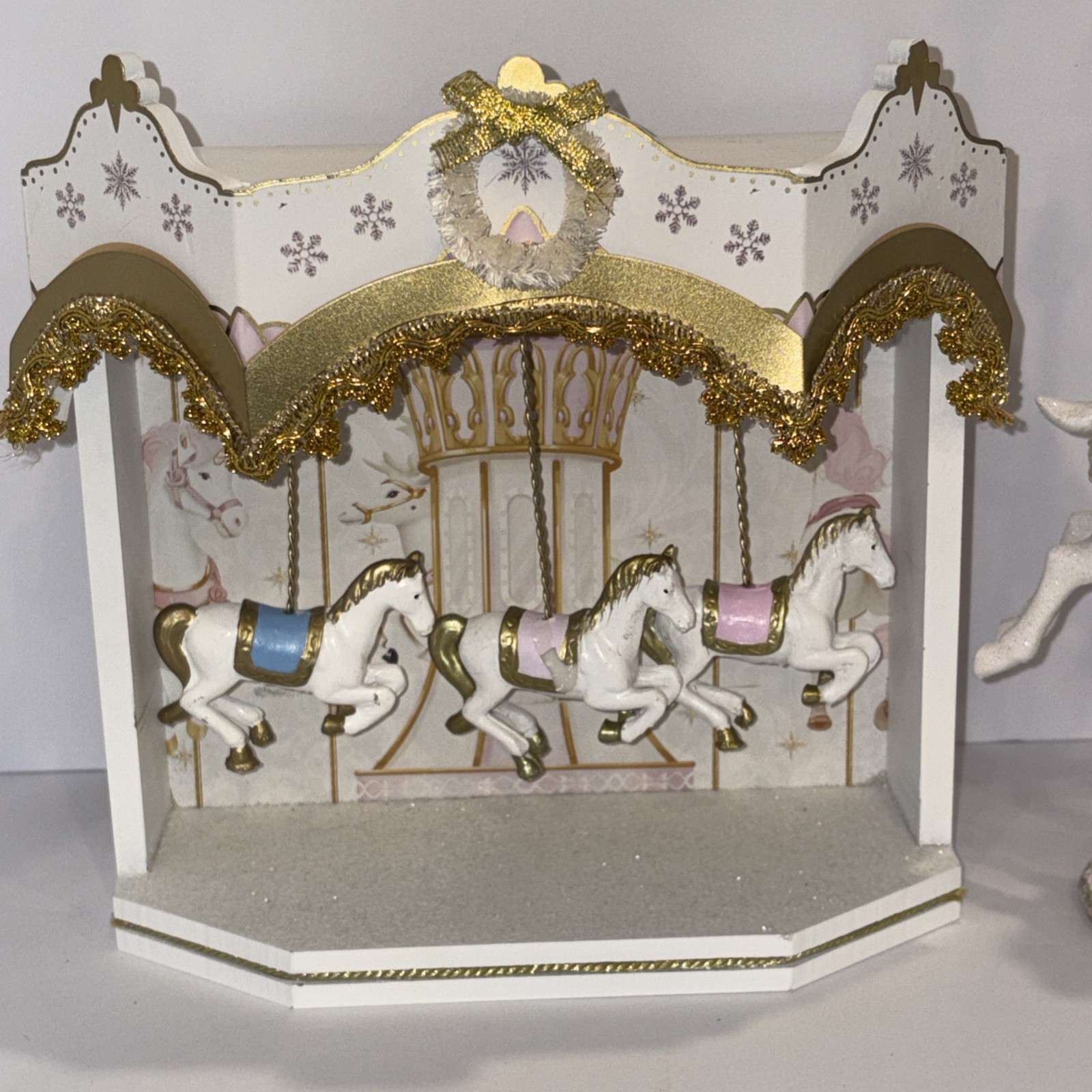 Ashland Frosted Fairytale Christmas Carousel Nutcracker Horse Decor Lot of 2