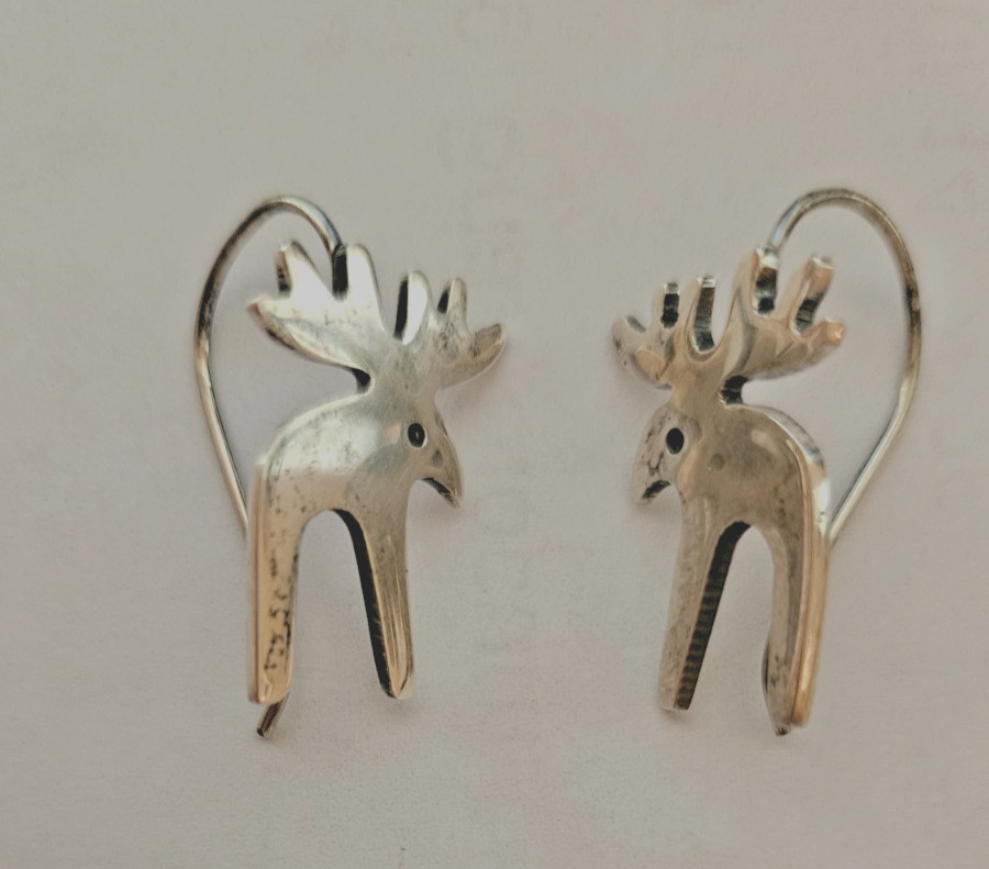 Earrings Moose Silhouette Sterling Silver 925 French Wire  