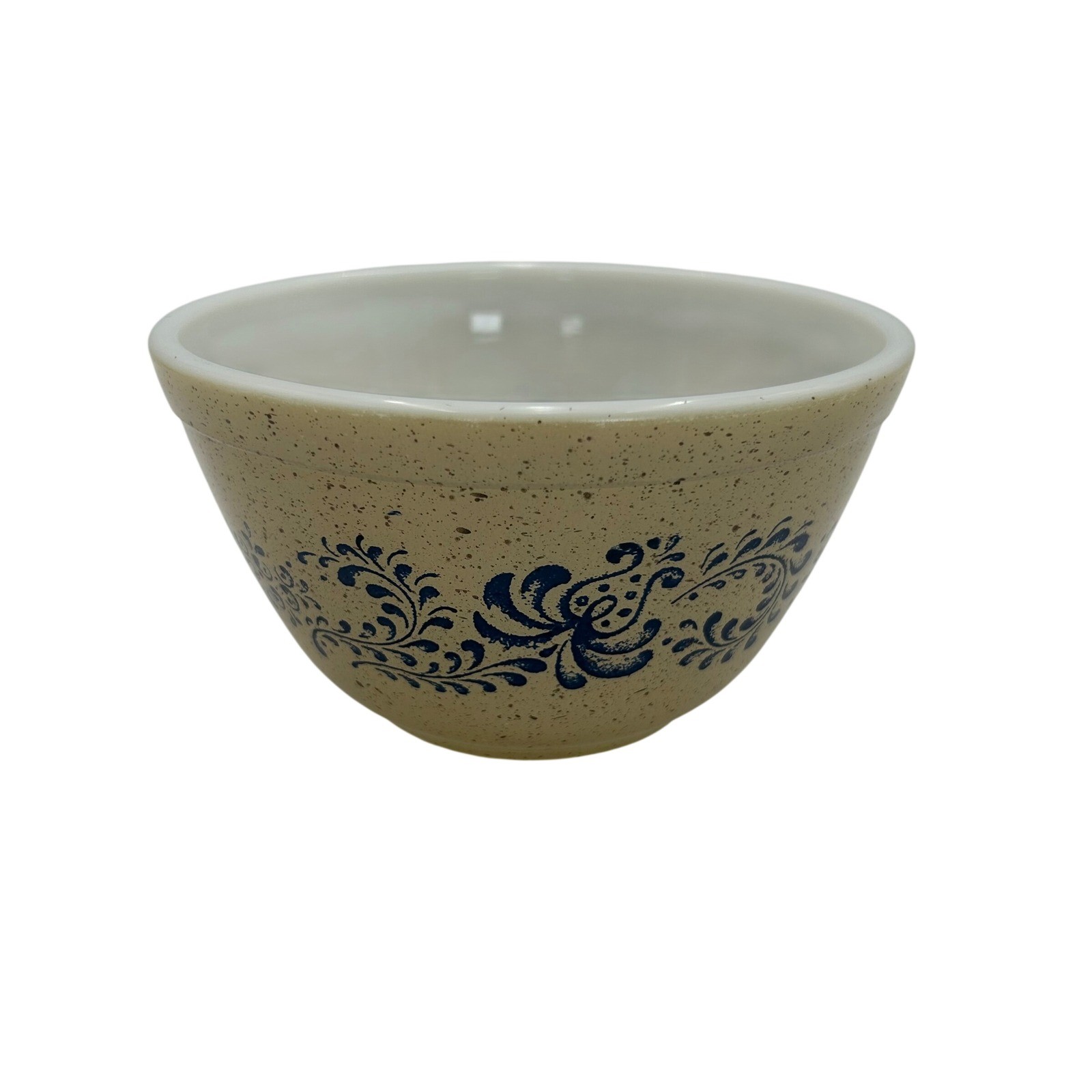 VTG Pyrex Homestead Mixing Bowl 401 Cottage Farmhouse Small Tan Blue Floral