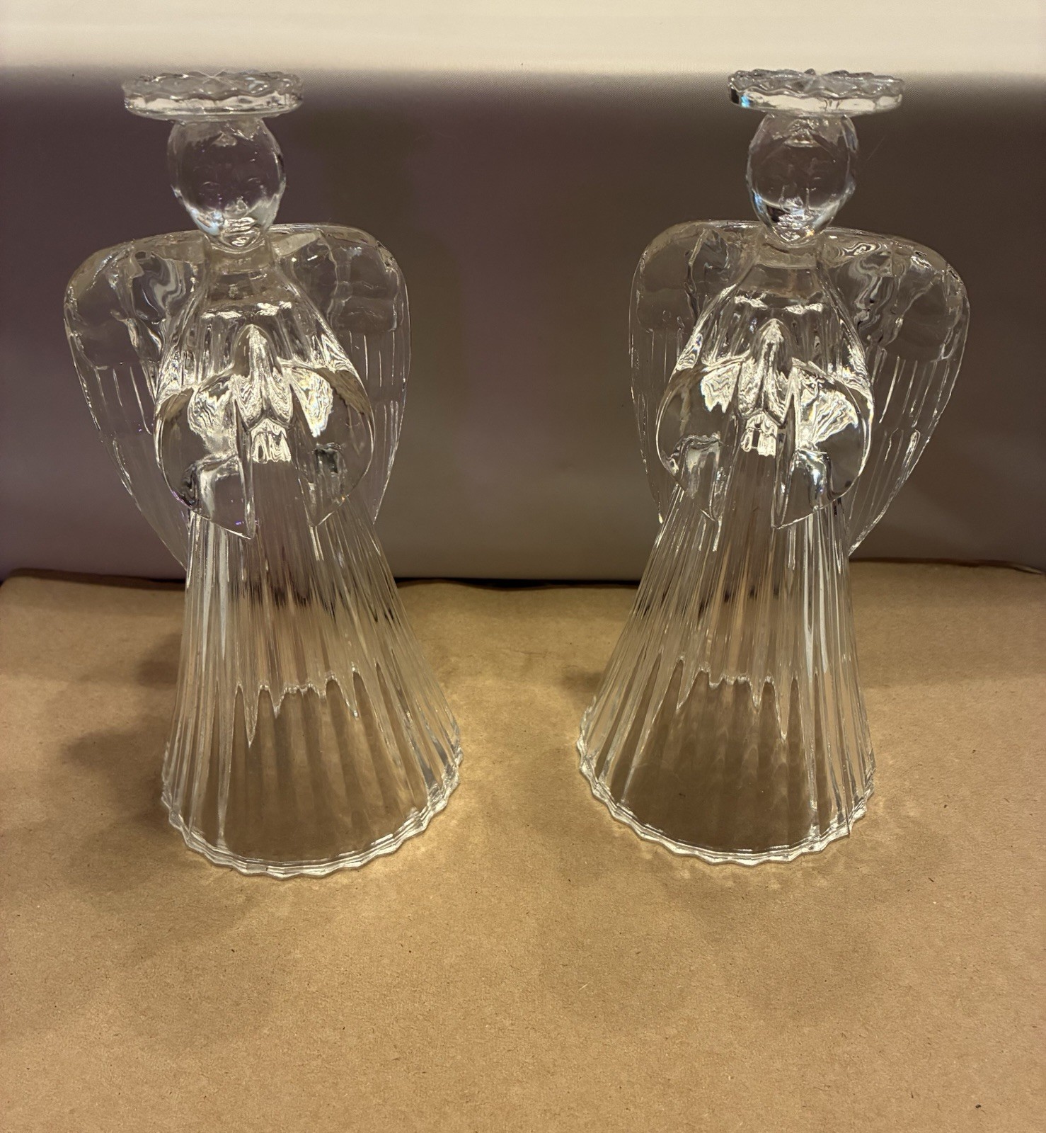 2  Crystal Glass Angel Candlestick Holders Ribbed Skirt & Wings  7