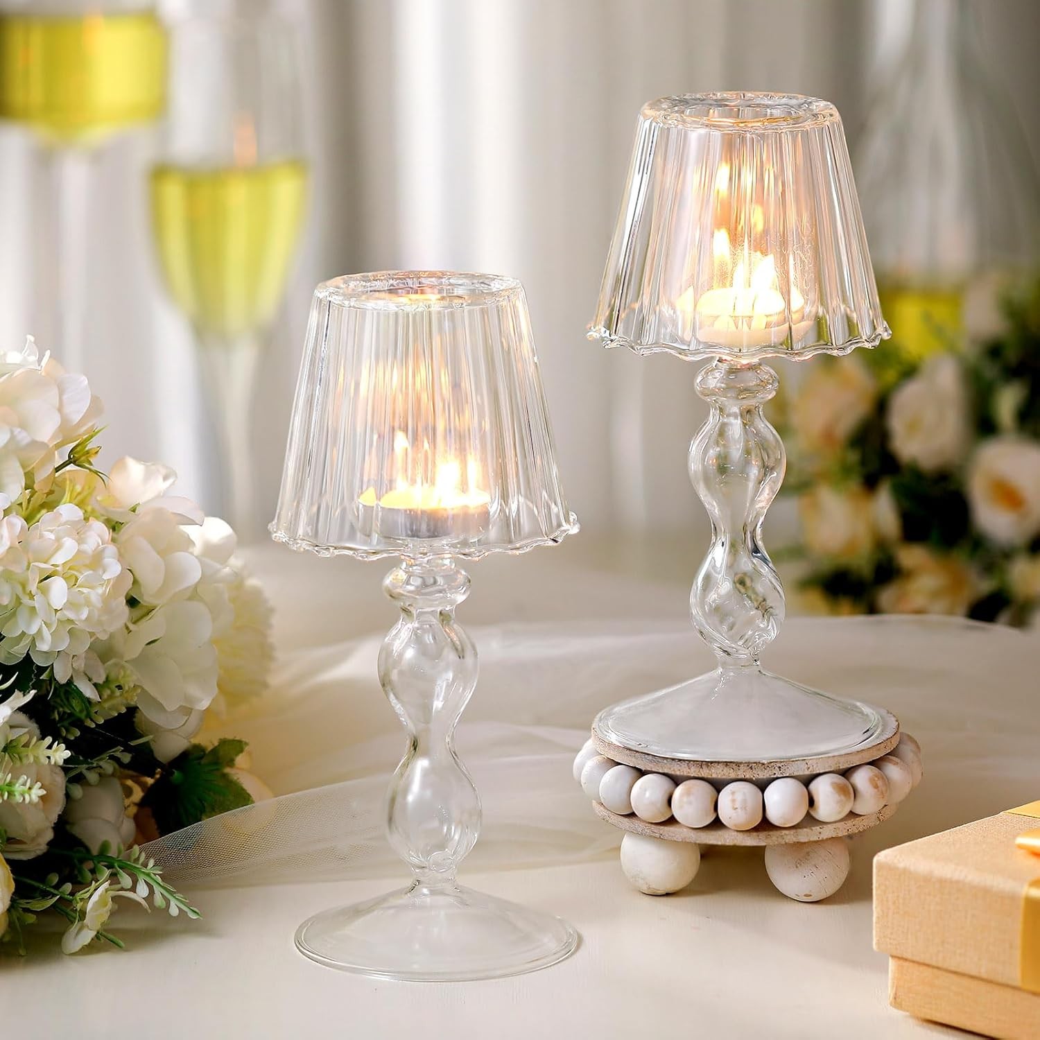 2 Pcs Crystal Candle Holders Lamp Shaped Crystal Tealight Candle Holders Clear