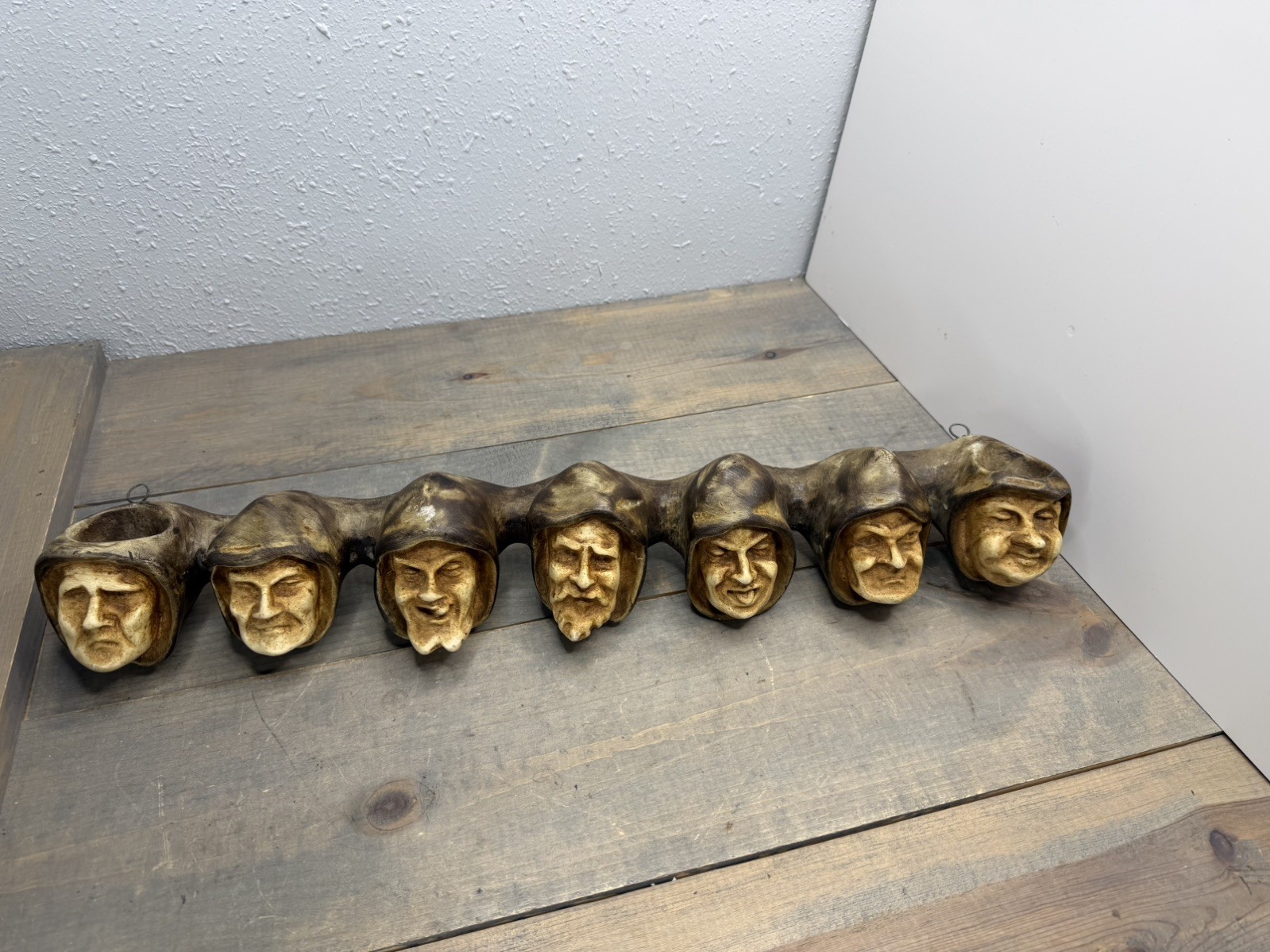 Vintage Monk Head 7 Deadly Sins Faces Wall Hanging Pipe Holder Chalkware