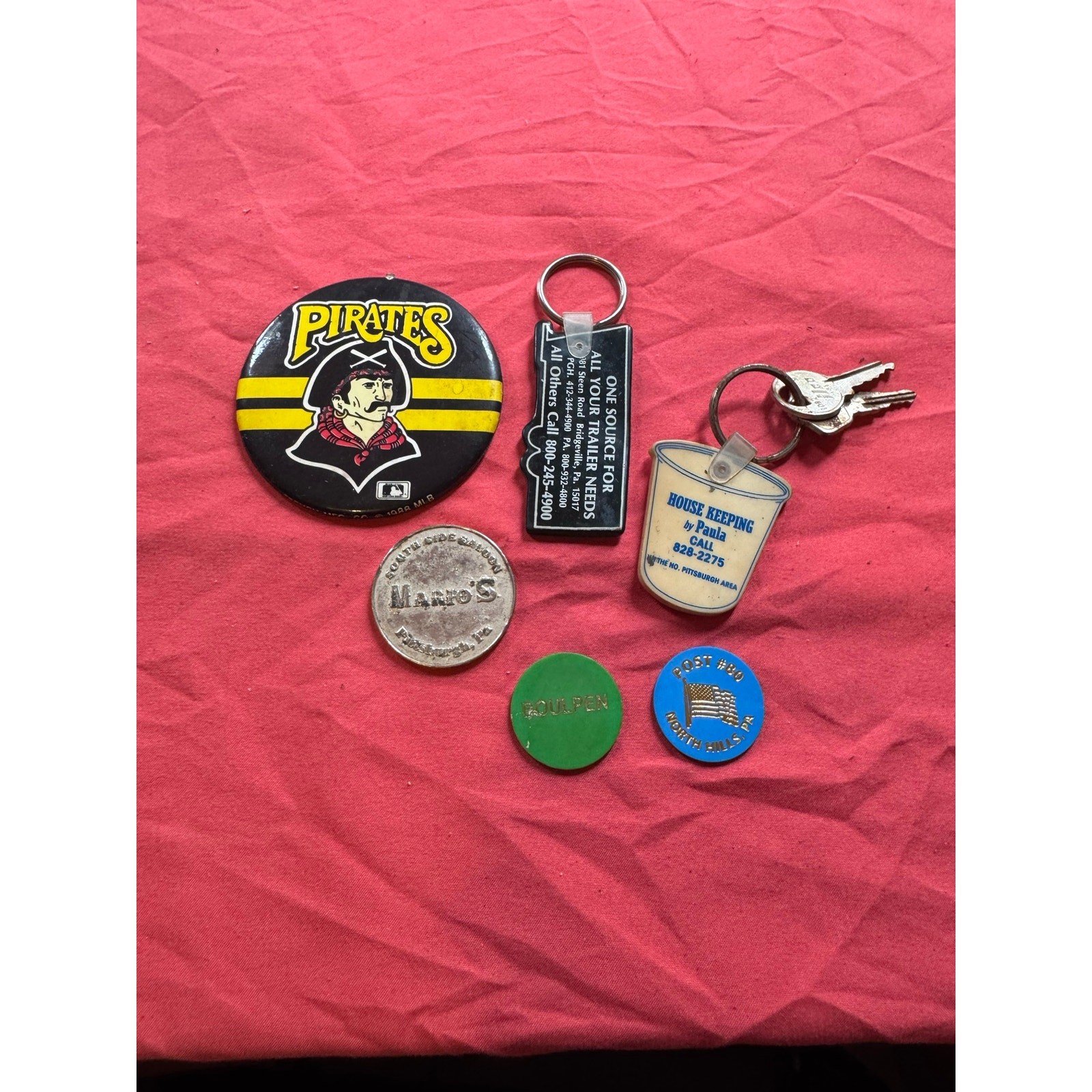 Vintage Pittsburgh Memorabilia Lot - Mario's South Side Saloon Token, PiratesPin