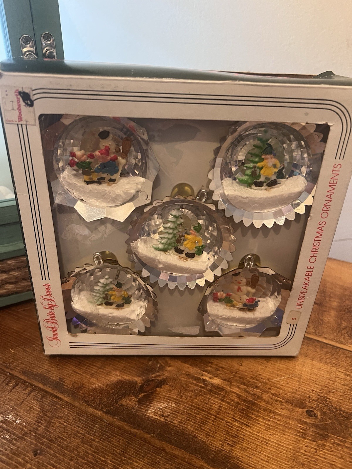Vintage Jewelbrite by Decor Diorama Disco Ball Ornament Box Set Snowman Elves