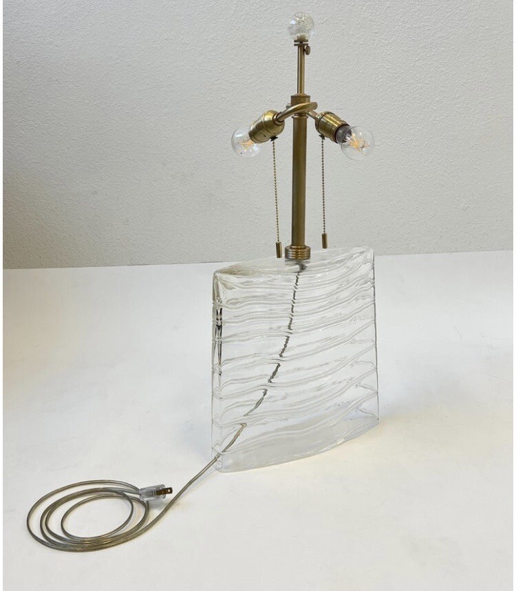 Clear Murano Glass and Brass Table Lamp by John Hutton for Donghia