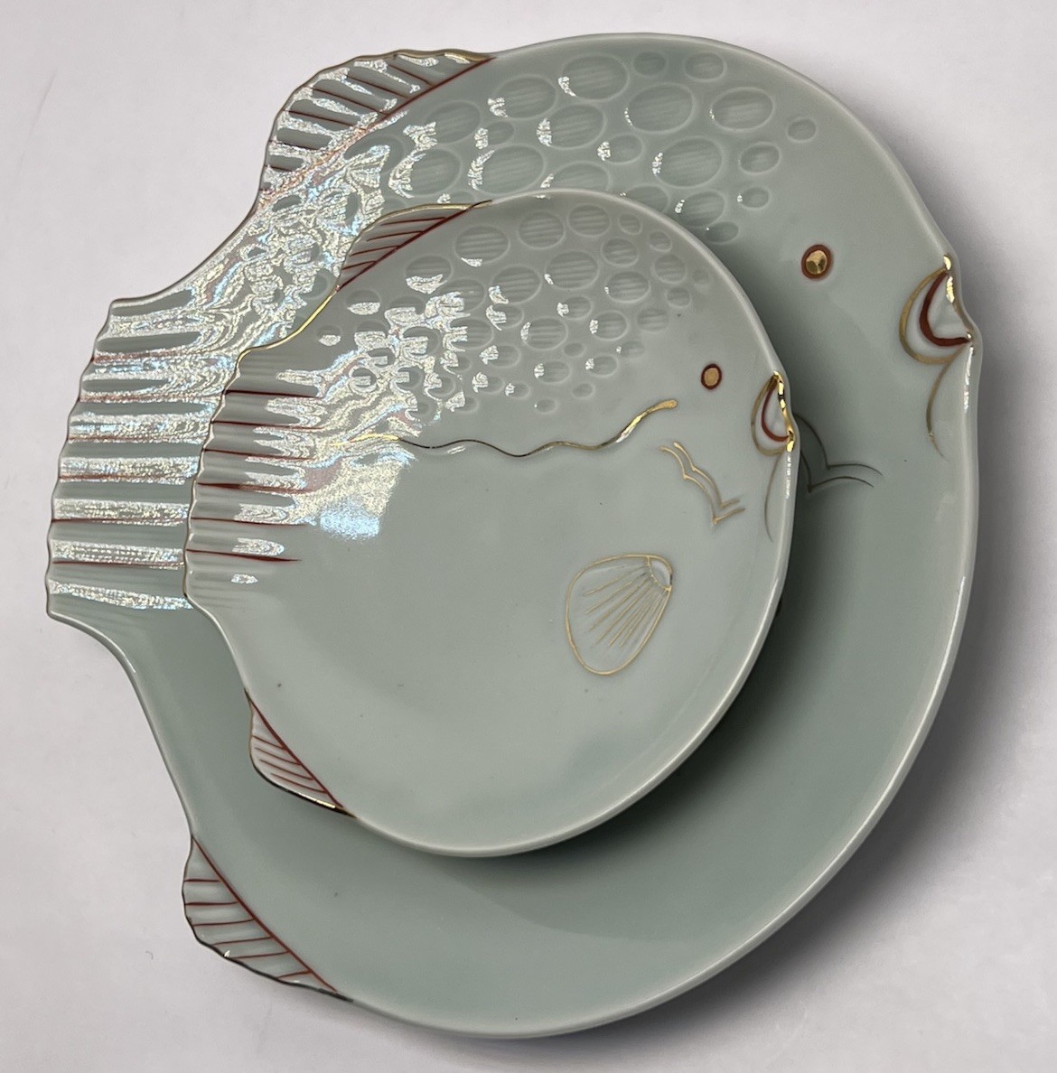 NOS Mid Century Japanese Fugu Fish Plates 10” & 6.5” Paul’s Gifts Japan