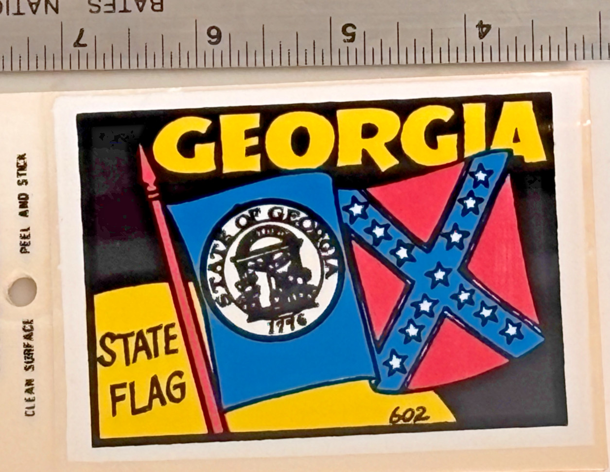Vintage GEORGIA Old State Flag Travel Souvenir Vinyl Decal Peel & Stick NOS