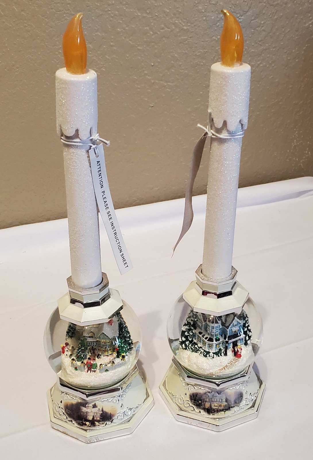 NEW Thomas Kinkade Season of Light Snow Globe Candleholders  Bradford Exchange