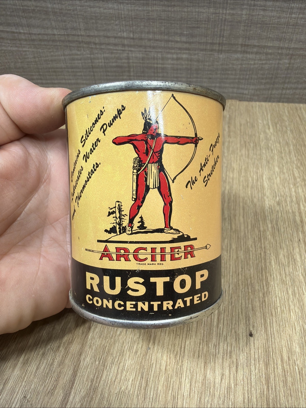 1940s era ARCHER INDIAN RUSTOP MOTOR OIL Old Soldered Seam Tin Pricer Can