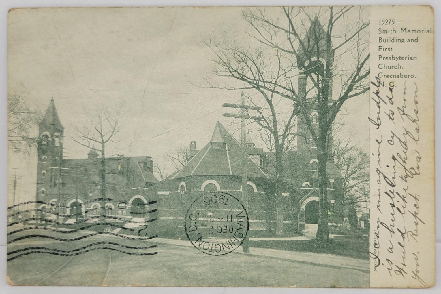 Greensboro North Carolina First Presbyterian Church Smith Memorial 1906 Postcard Greensboro North Carolina First Presbyterian Church Smith Memorial 1906 Postcard