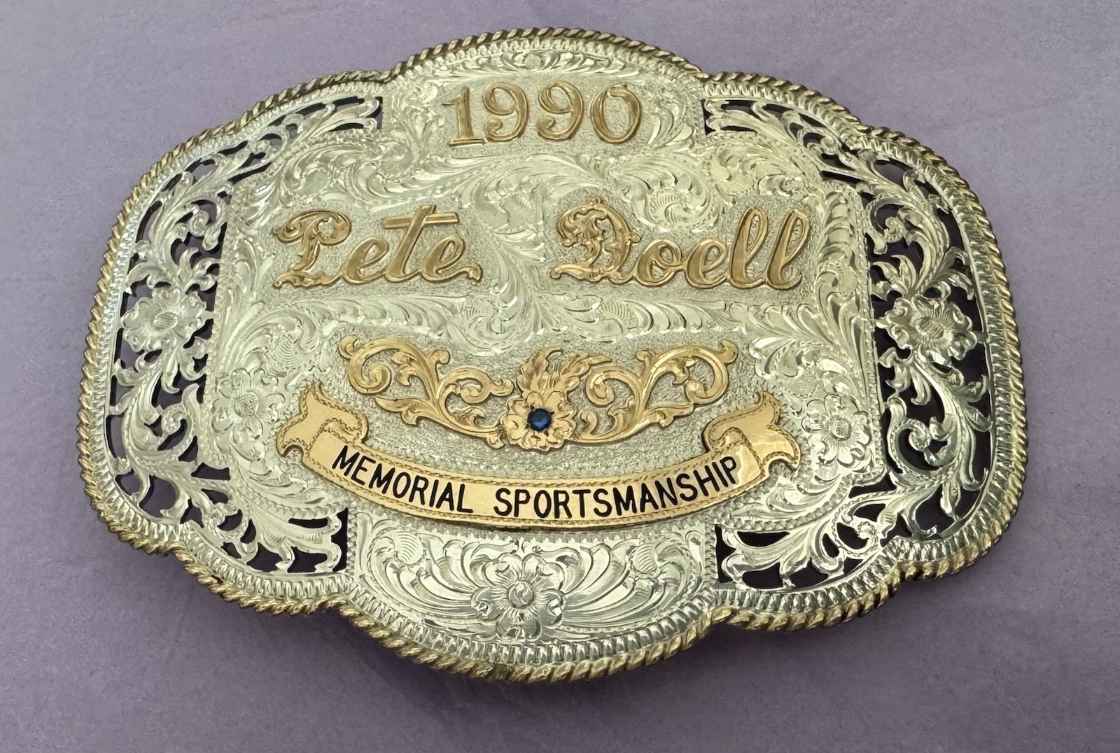 VTG 1990 Sterling Silver OL Pete Doell Sportmanship CA Award Trophy Belt Buckle