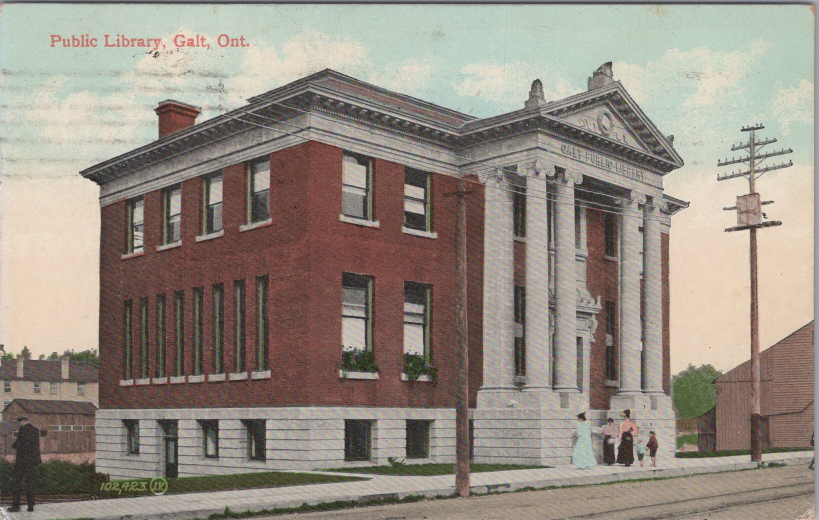 Carnegie Library Galt Ontario ON Valentine Quebec Tercentenary Stamp Postcard