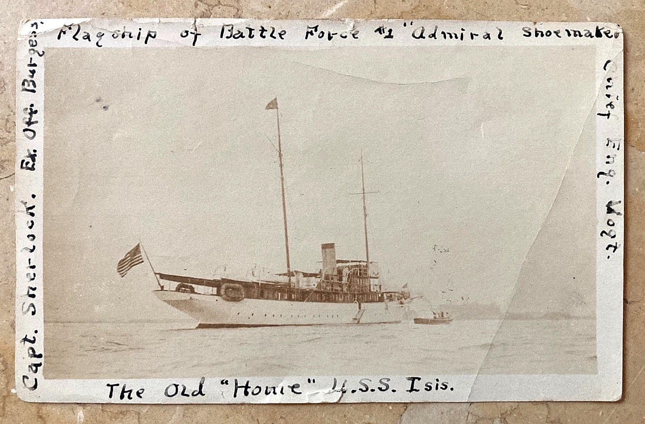 WWI US NAVY U.S.S. ISIS FLAGSHIP PHOTO ADMIRAL SHOEMAKER CAPT. SHERLOCK CAPTIONS