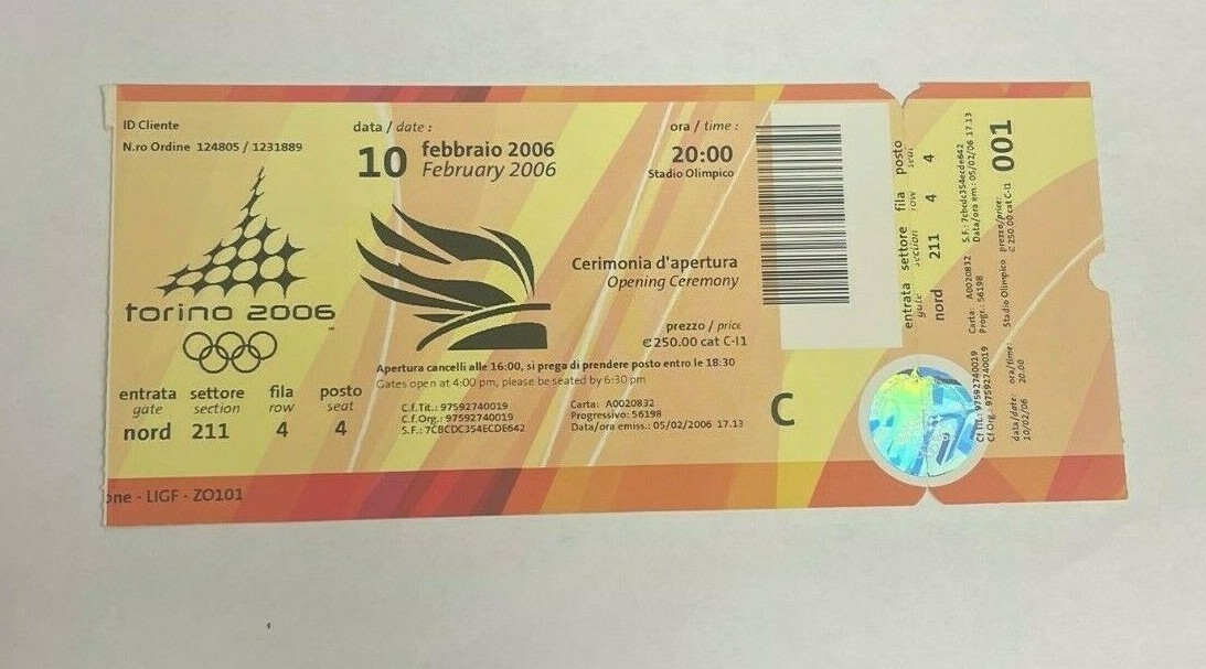 2006 TORINO OLYMPICS PASSION LIVES HERE OPENING CEREMONY TICKET & GIVEAWAY BAG