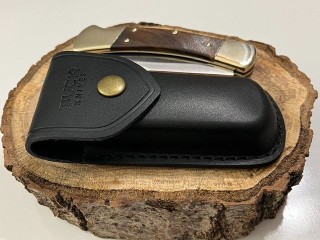 Buck 110 USA Hunter Lockback Wood Handle Folding Knife W/Sheath---