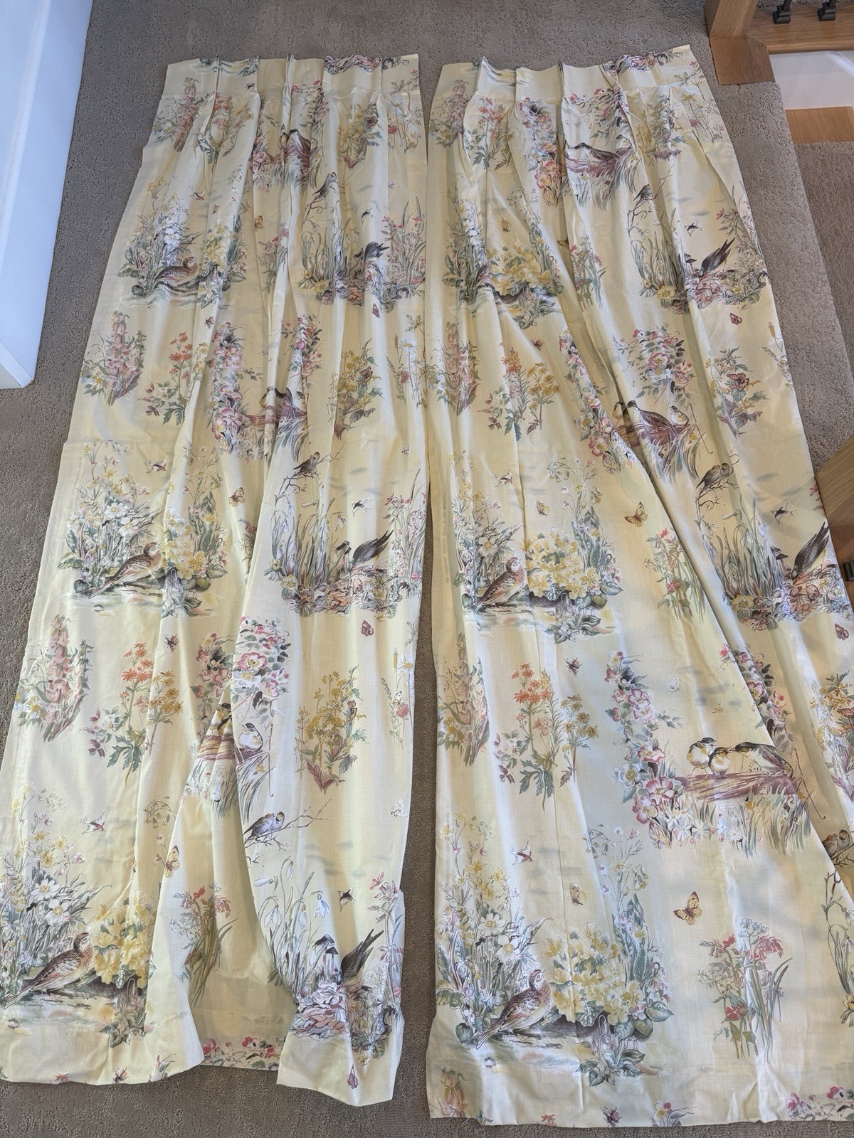 Vintage Bloomcraft Country Diary 48x84 Lined Floral Bird Curtains Drapes NOS