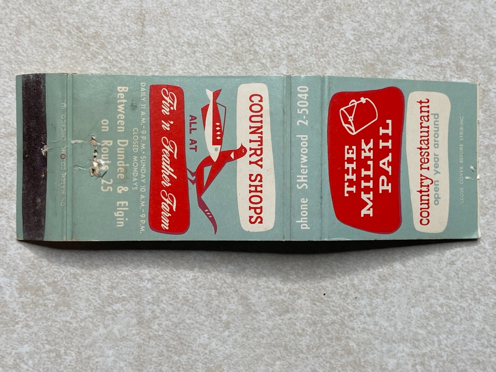 AS313 Vintage Matchbook Cover The Milk Pail Country Restaurant Elgin Illinois IL