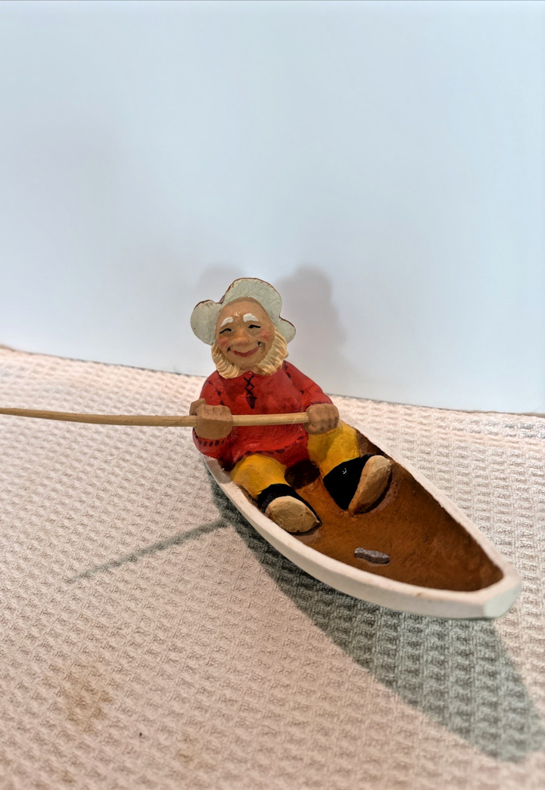 Henning Carved Fisherman In Boat Norwegian Folk Art Vtg Norway
