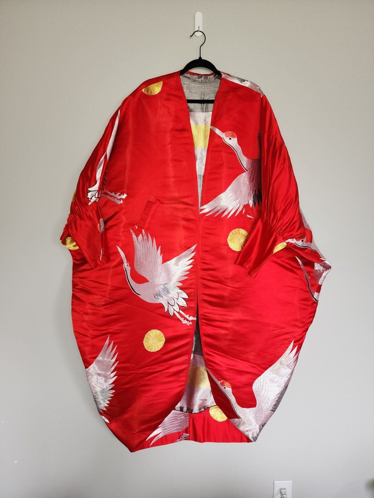 Vintage Red Silk Japanese Uchikake Wedding Kimono with Embroidered Cranes