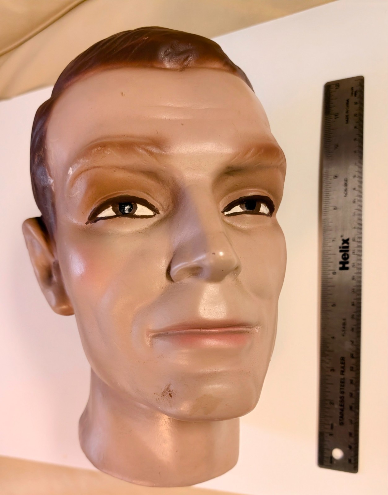VINTAGE 1940's MANS PLASTER STORE MANNEQUIN HEAD OFFERS WELCOME
