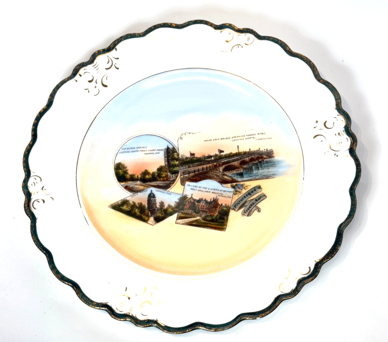 TOPEKA Picturesque KS KANSAS Antique Souvenir China TRINKET DISH PLATE TOPEKA Picturesque KS KANSAS Antique Souvenir China TRINKET DISH PLATE