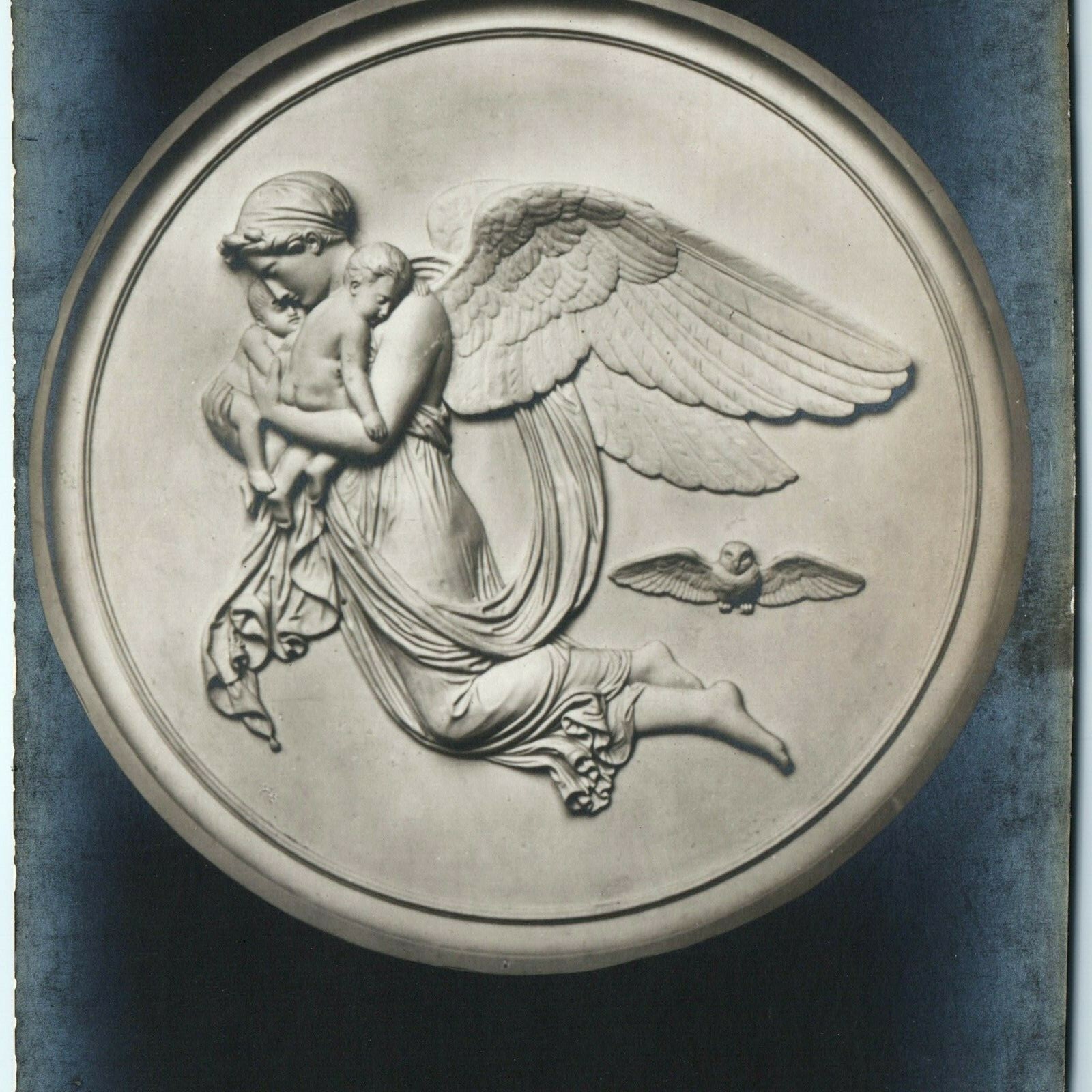 c1910s La Nuit Bertel Thorvaldsen RPPC Postcard Night Owl Relief Sculpture Art