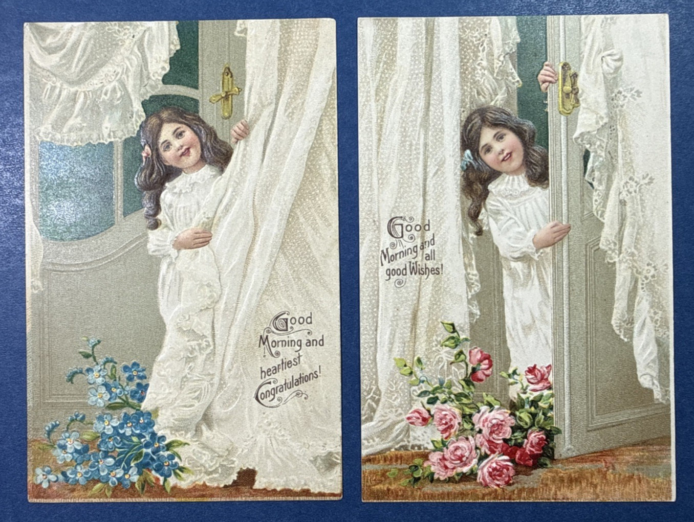 SET 2 Children Greetings Antique Postcards. EMB. 1908 era.