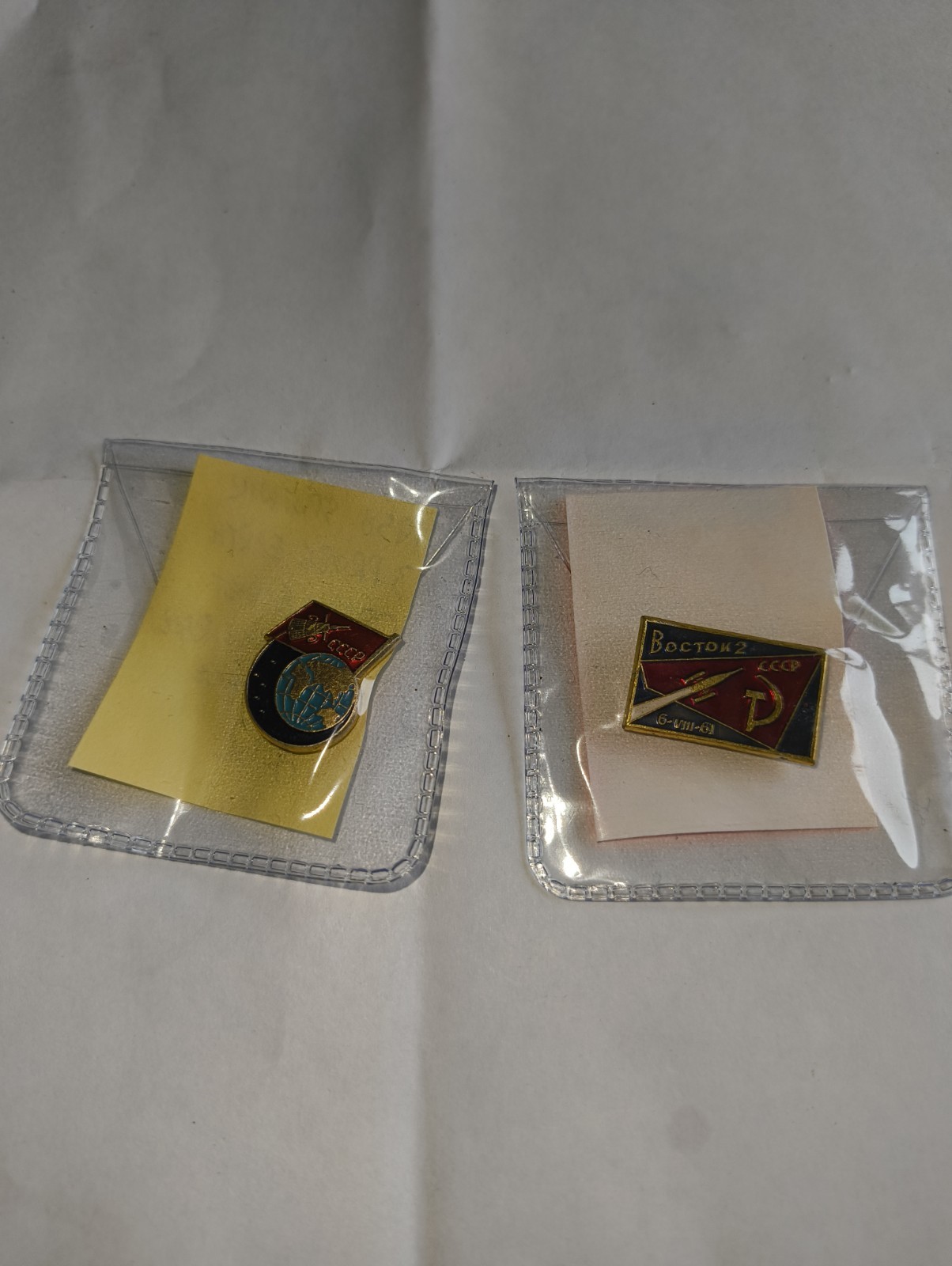 2 Vintage Russian Soviet Space Mission Pin Badges 1958 & 1961 USSR Enamel Badges