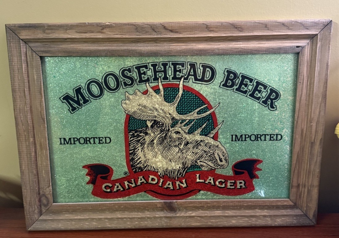 Vintage Moosehead Beer Canadian Lager Framed Glitter Art Sign Barware Mancave