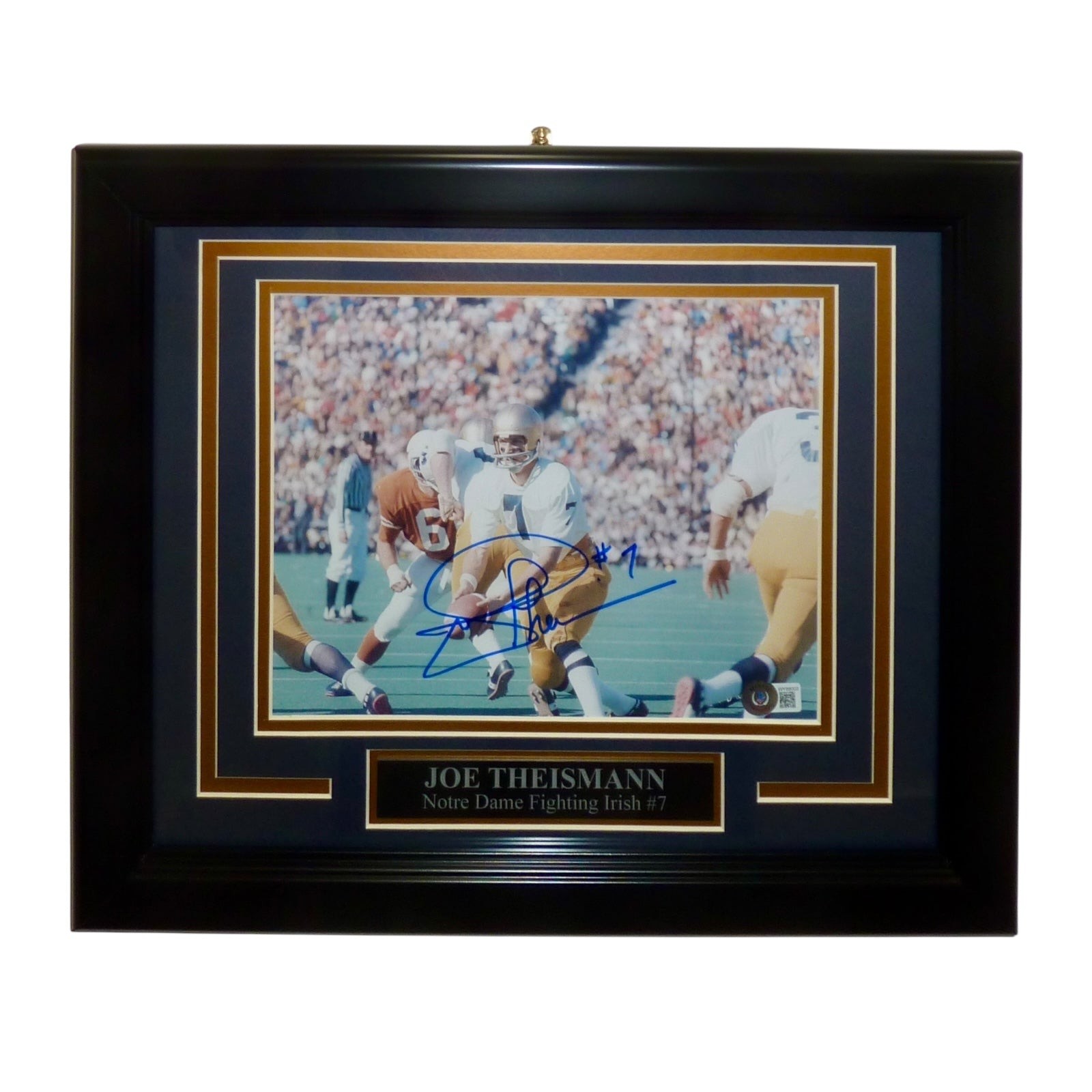 Joe Theismann Autographed Notre Dame Fighting Irish (White Jersey Horiz) Deluxe