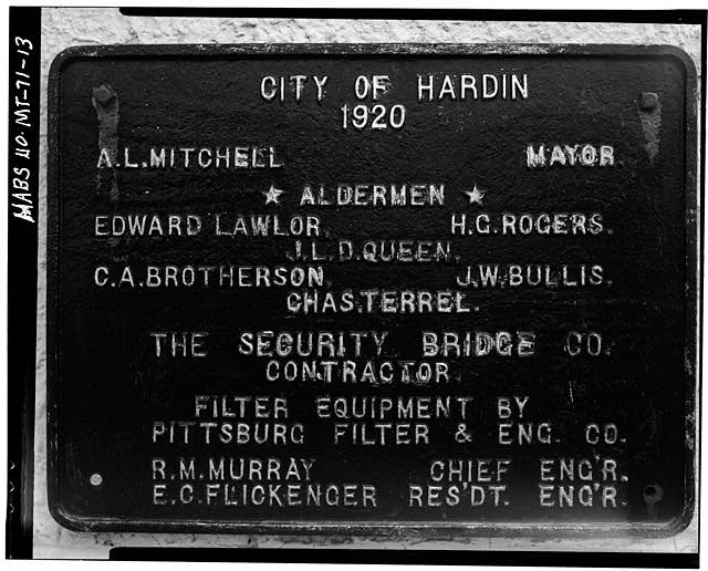 Photo:Hardin MT 1920 City Water Works Plaque Hardin City Water Works
