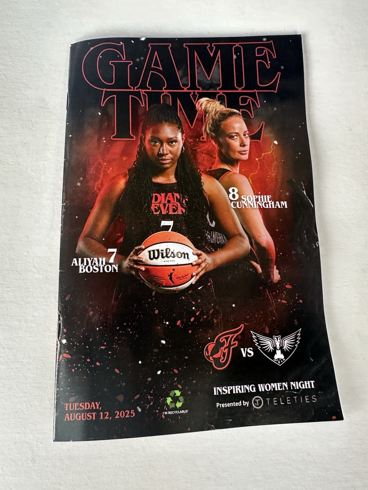 August 12, 2025 Indiana Fever Gametime Program Magazine Sophie Cunningham 8/12