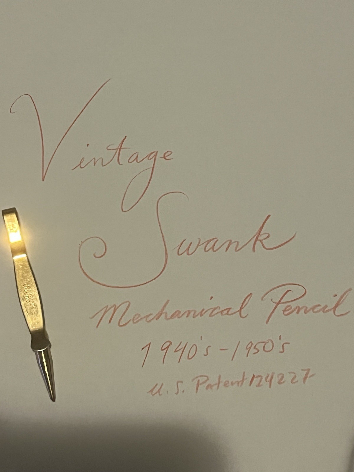 Vintage Gold Tone SWANK Pocket / Tie Or Money Clip Pencil 1940s - 1950s w/ Lead