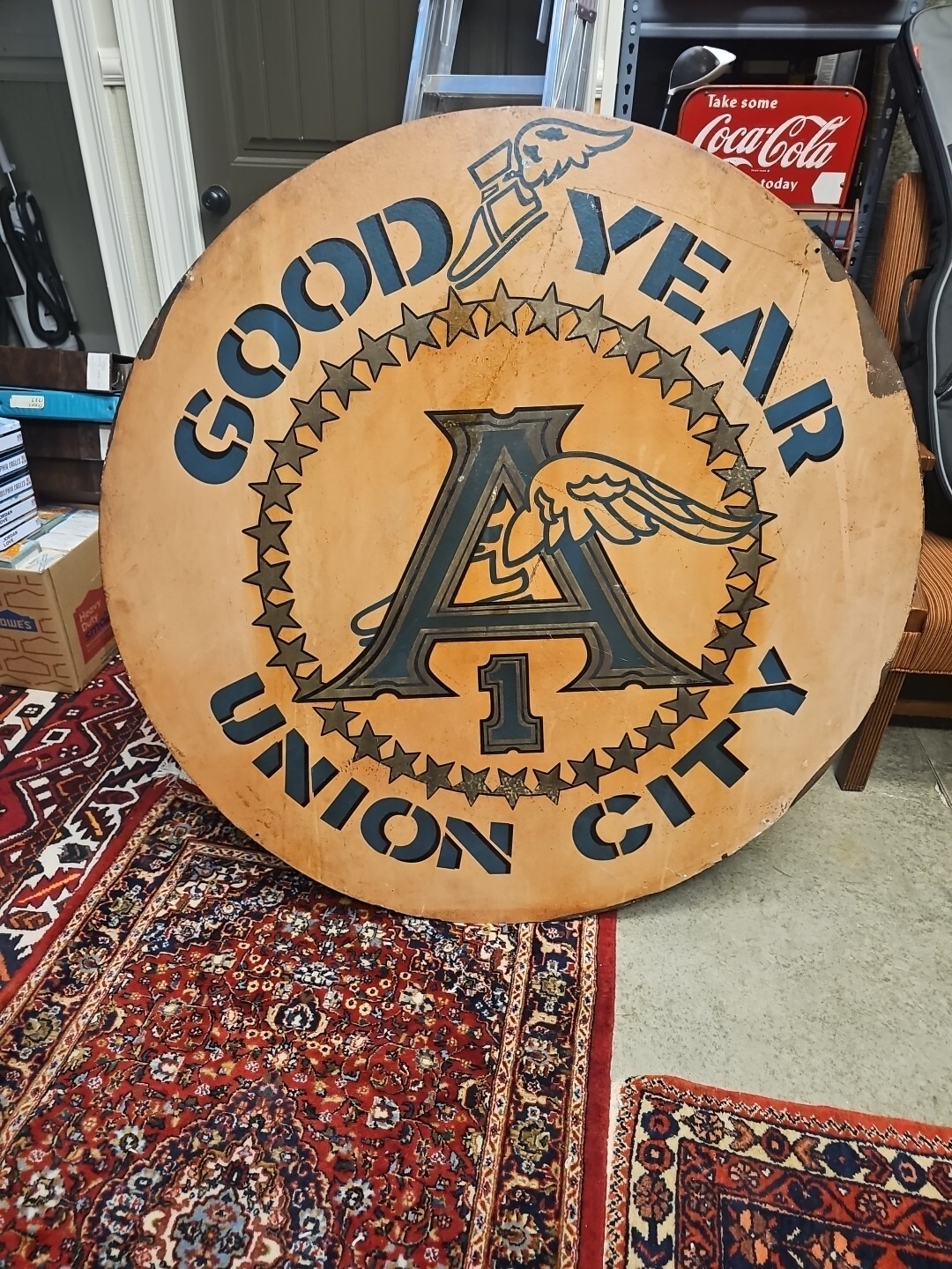 Antique Good Year UNION CITY, TN Painted Steel Sign Original  RARE Really Cool
