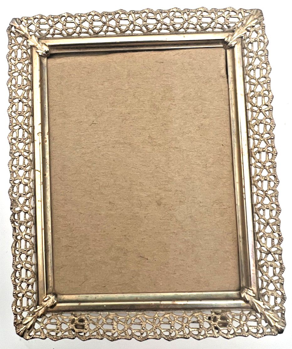 Vintage Art Deco Small Lacy Filigree Brass Picture Frame Gold Tone 2.5\