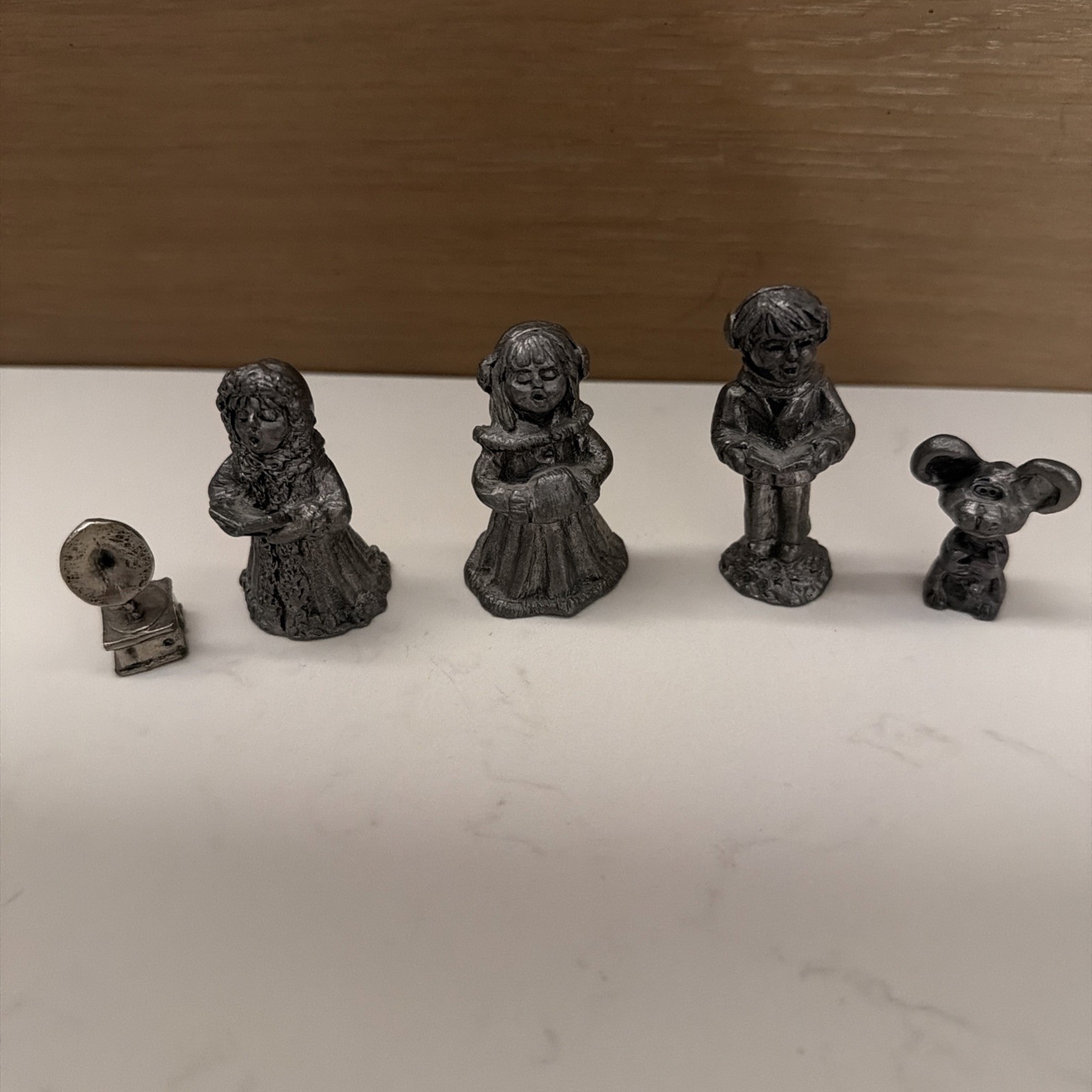 Vintage Pewter Figurines Lot of 5/Children and Animal Collectible Miniatures.