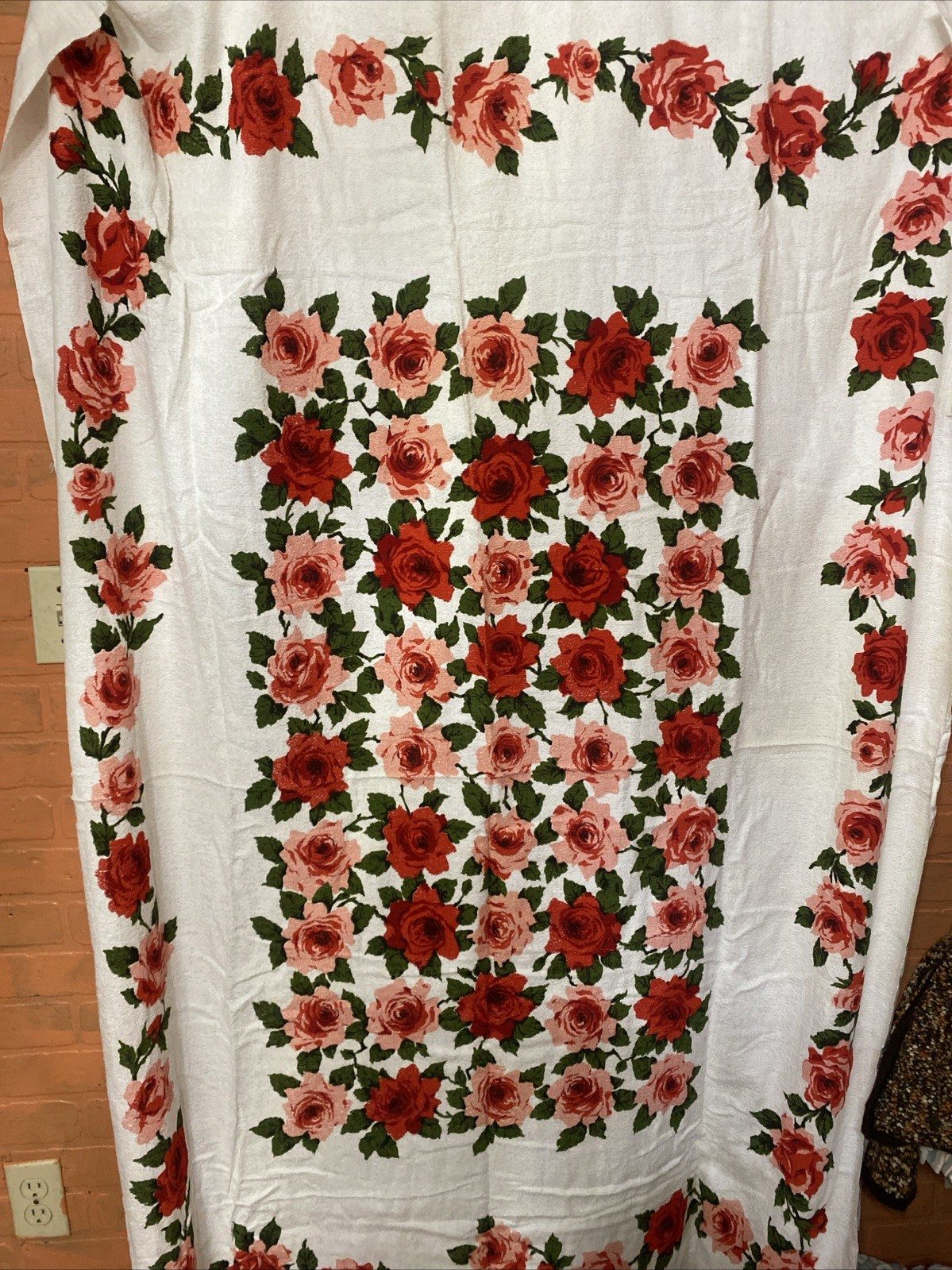 Vtg 50’s Terrycloth Table Cloth Roses NOS USA Steven’s Simtex Vtg 50’s Terrycloth Table Cloth Roses NOS USA Steven’s Simtex
