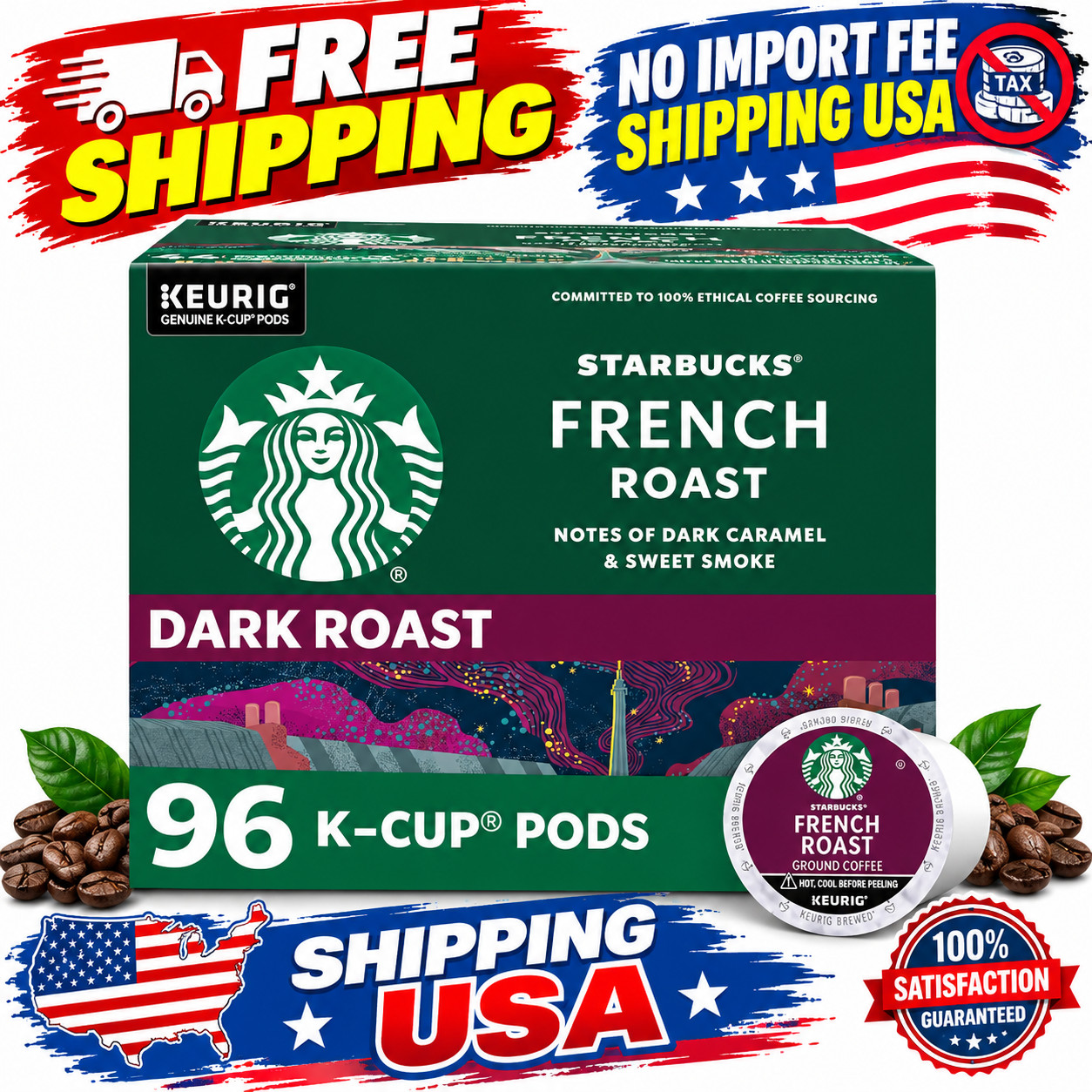 Starbucks K-Cup Coffee Pods, Dark Roast Hot or Iced Coffee, Caffè Verona, 96 Keu