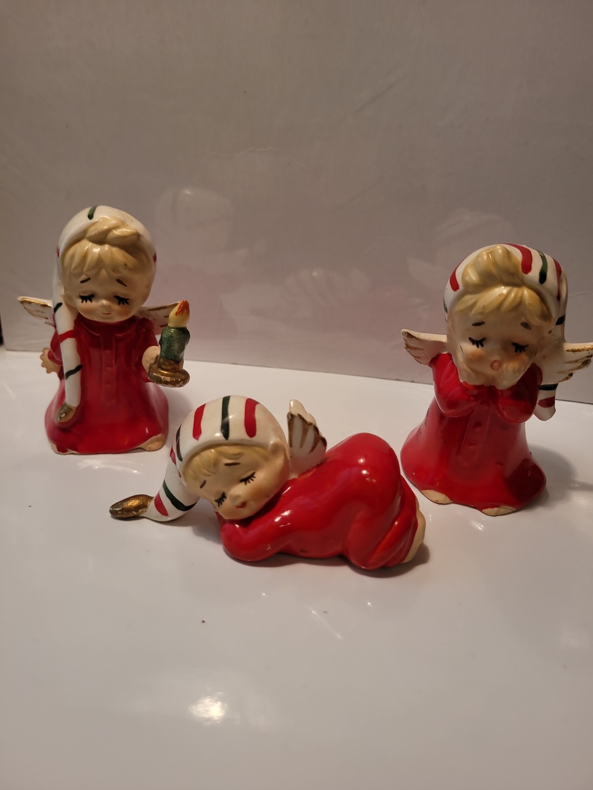 Vintage LEFTON Japan Sleepy Christmas Angel Figurines Set