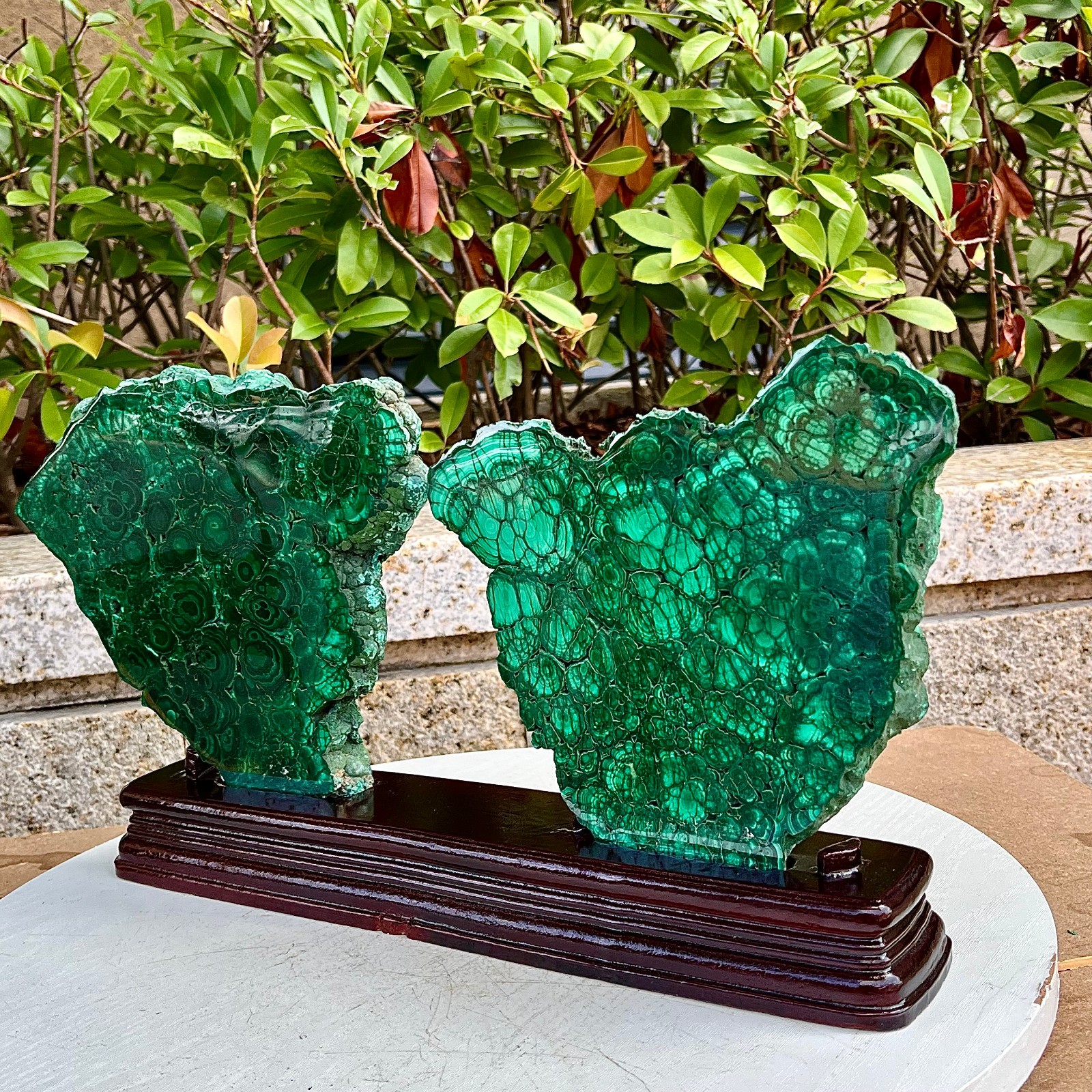 7.38LB  A Pair Natural Green Malachite Slab Quartz Crystal Slice Ore Specimen