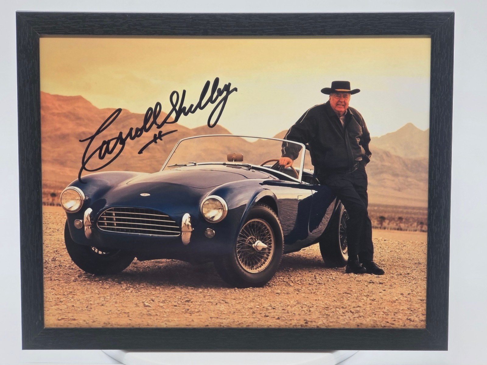 Framed Ford Shelby Cobra signed by Carroll Shelby Reproduction Print - 11x8.5