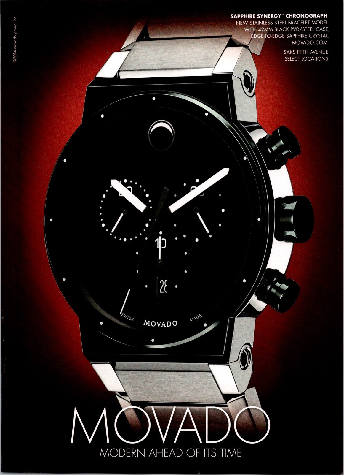 2015 • MOVADO Sapphire synergy Watch • Print Ad • Fashion 2000s Style GA.20