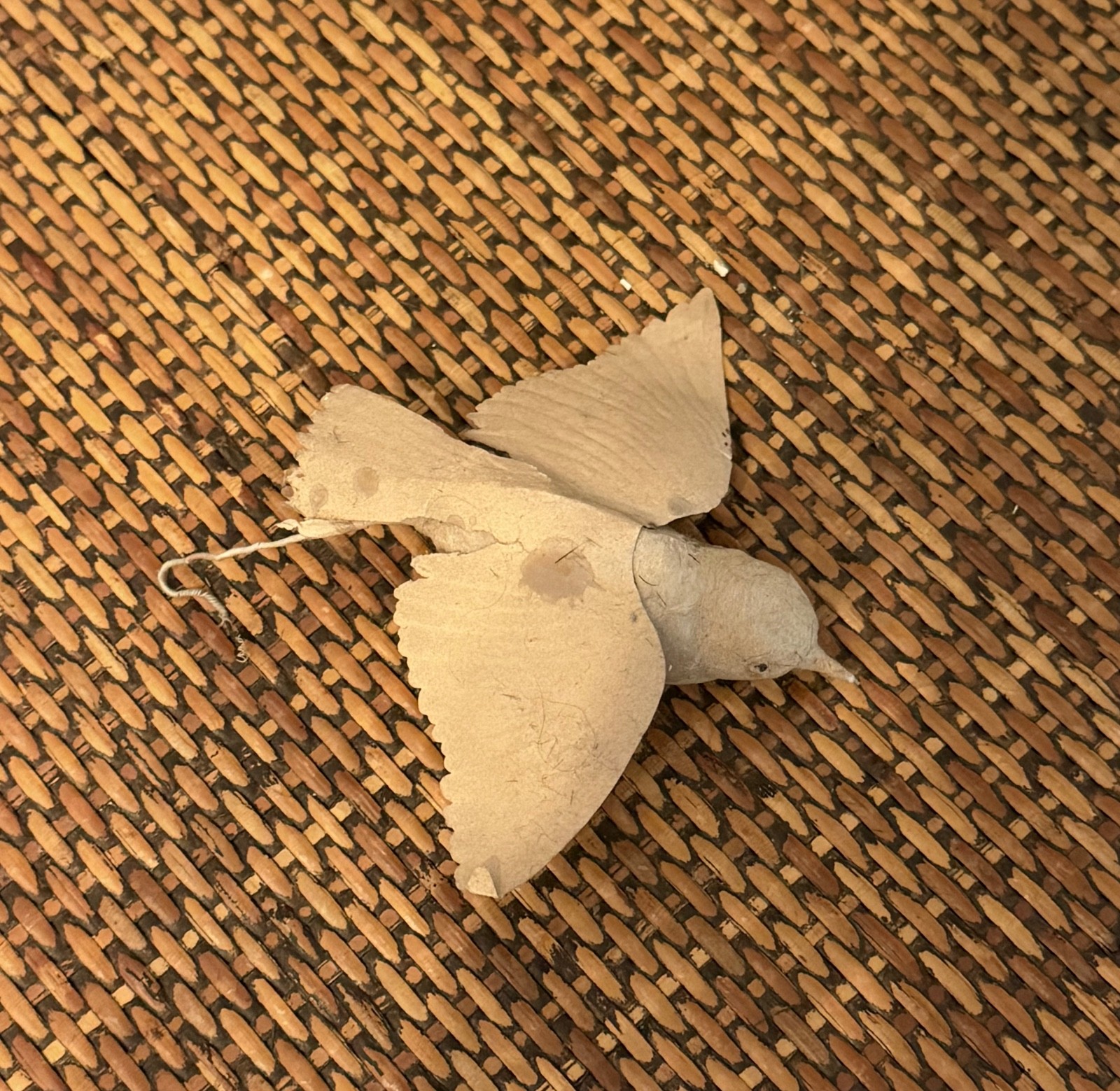 Antique German Spun Cotton Bird, Paper Wings, C. 1900