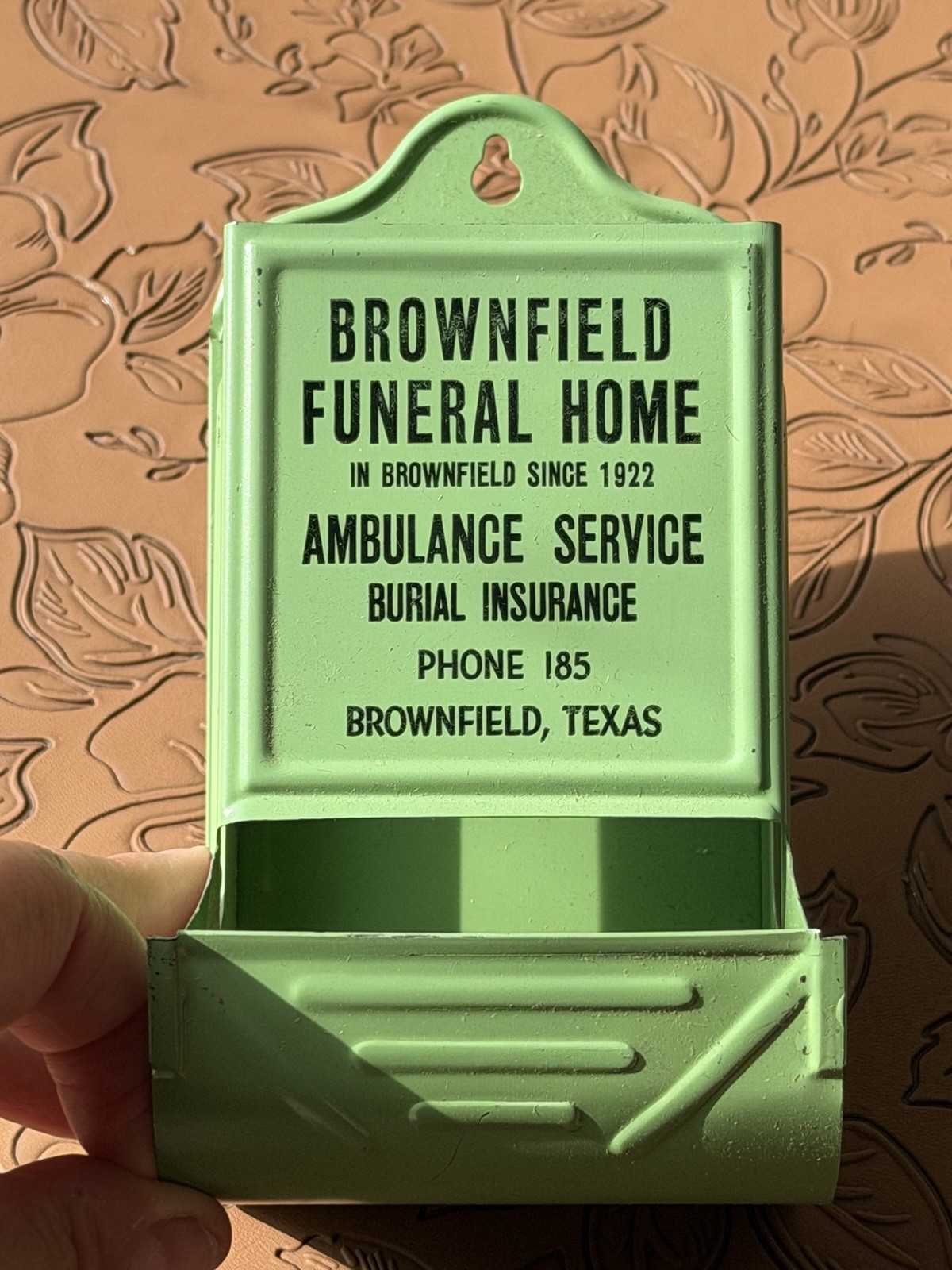 Vintage Advertising Match Holder Brownfield Funeral Home Texas Metal Match Safe