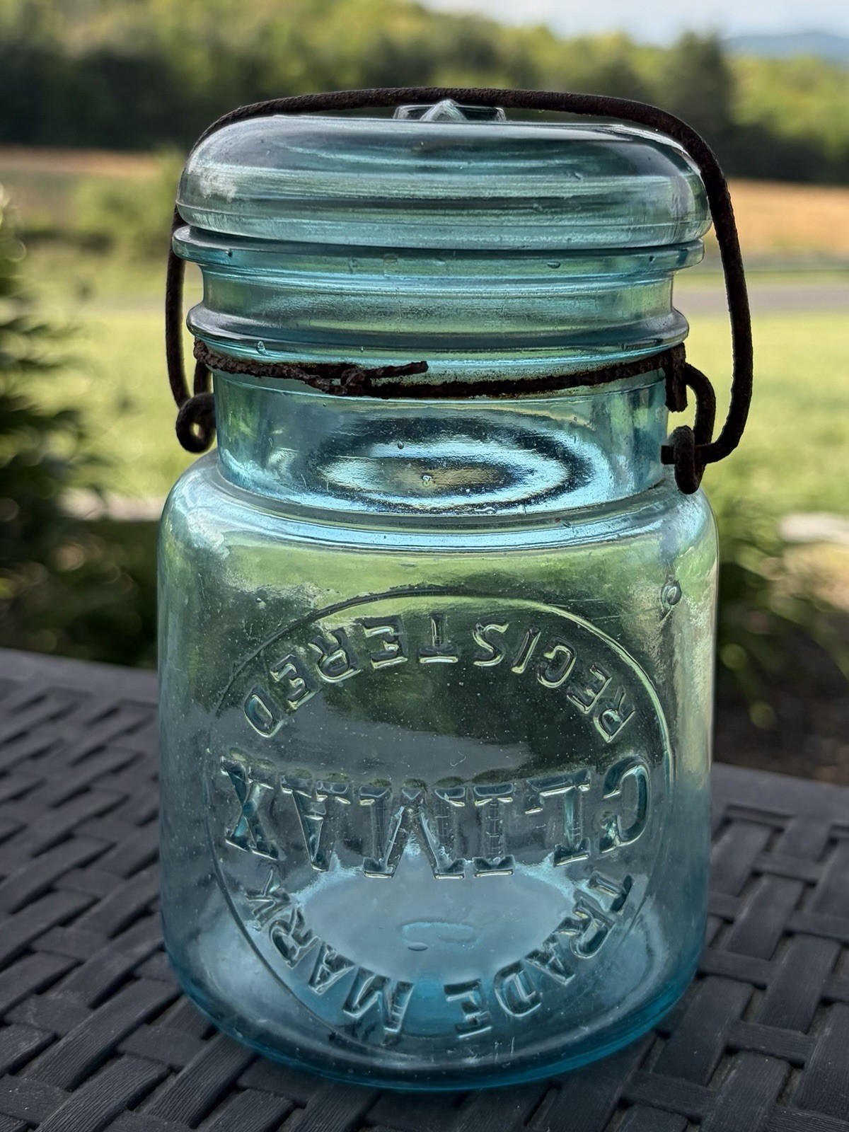 Super rare Antique Ball Blue Upside Down Climax Fruit Jar Pint